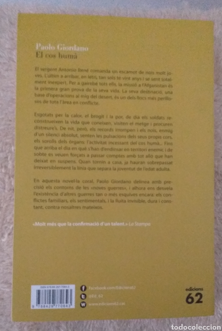 Libros de segunda mano: Paolo Giordano - El cos hum&agrave; - Foto 2