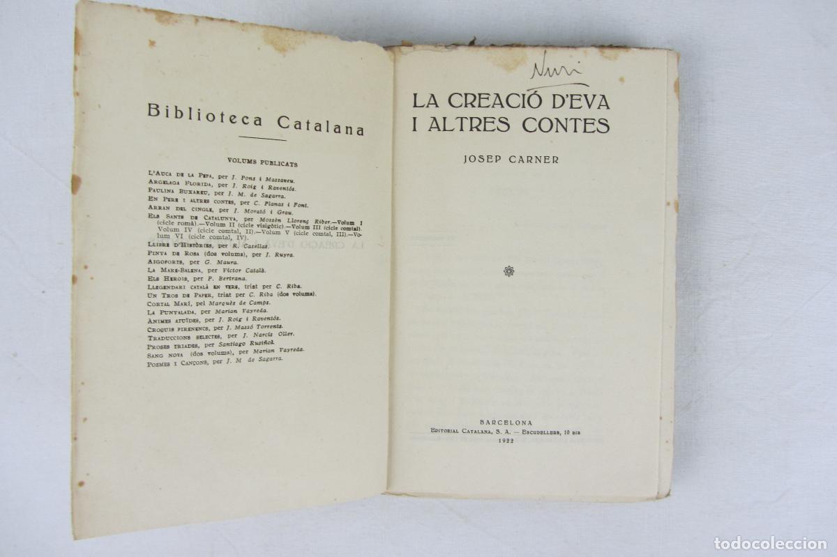 Libros de segunda mano: LIBRO &ldquo;La creaci&oacute; dEva i altres contes &ldquo;- Josep Carner 1922 - Foto 2