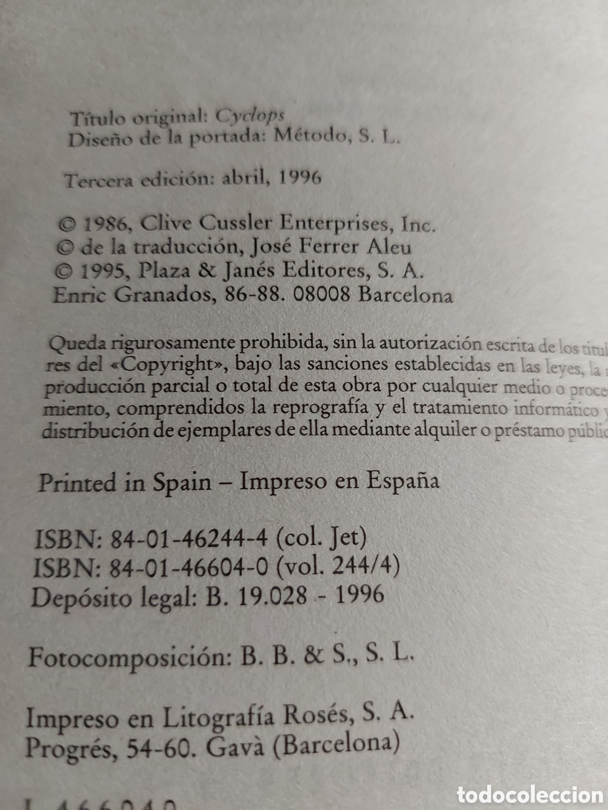 Libros de segunda mano: CYCLOBS de Clive Cusler a&ntilde;o 1996 - Foto 2