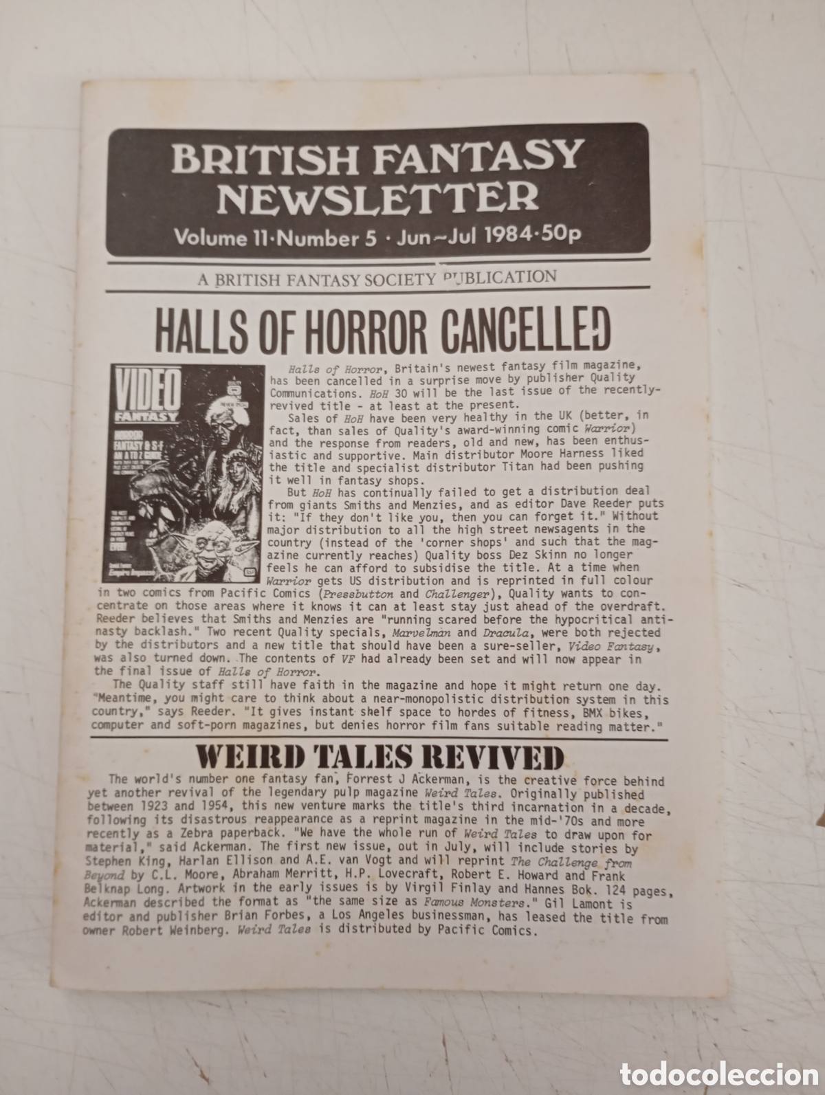 Libros de segunda mano: BRITISH FANTASY NEWSLETTER VOLUME 11 N&ordm; 5 1984