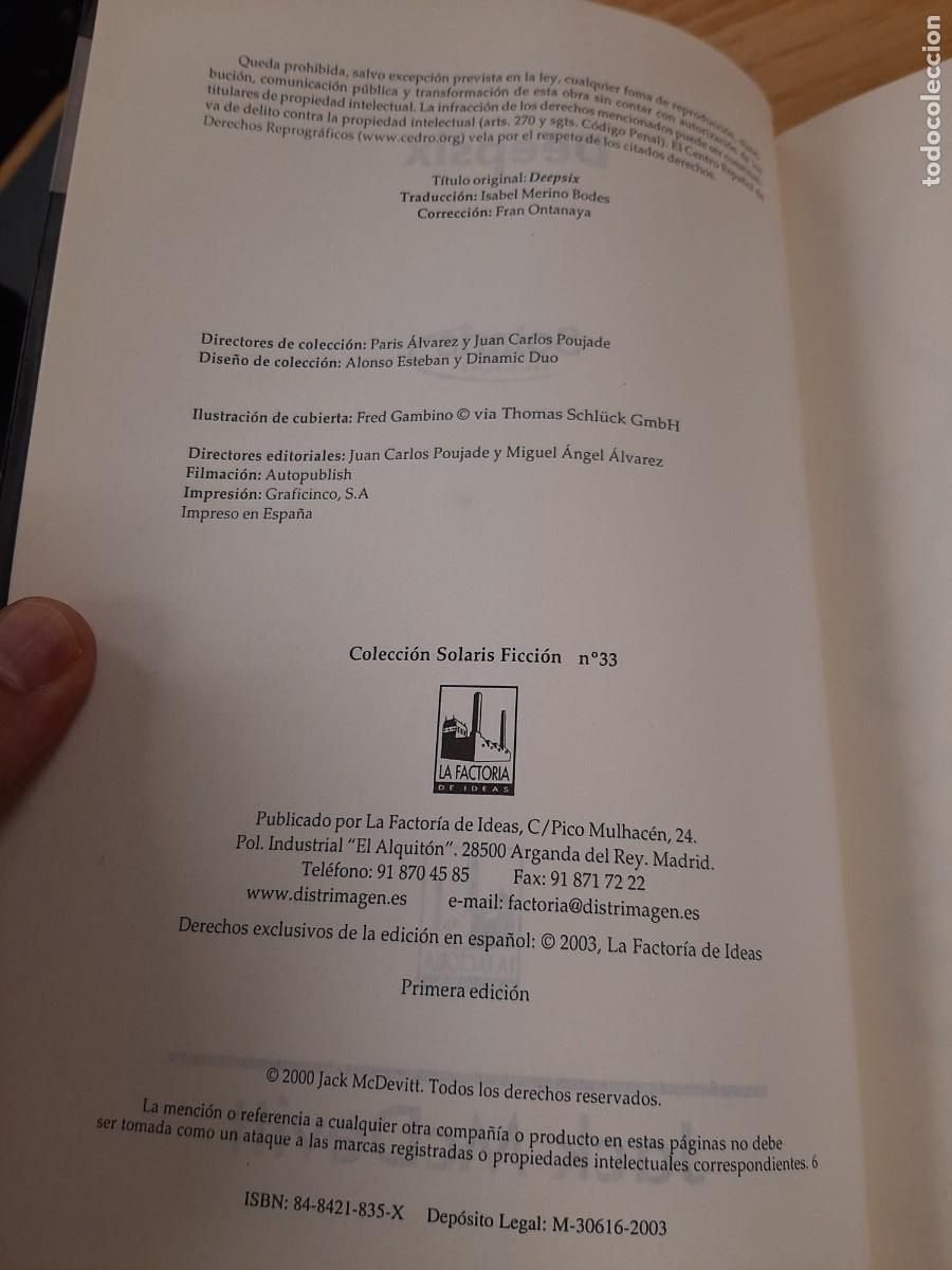 Libros de segunda mano: DEEPSIX - Jack McDevitt - LA FACTORIA DE IDEAS, 2003 - Foto 4