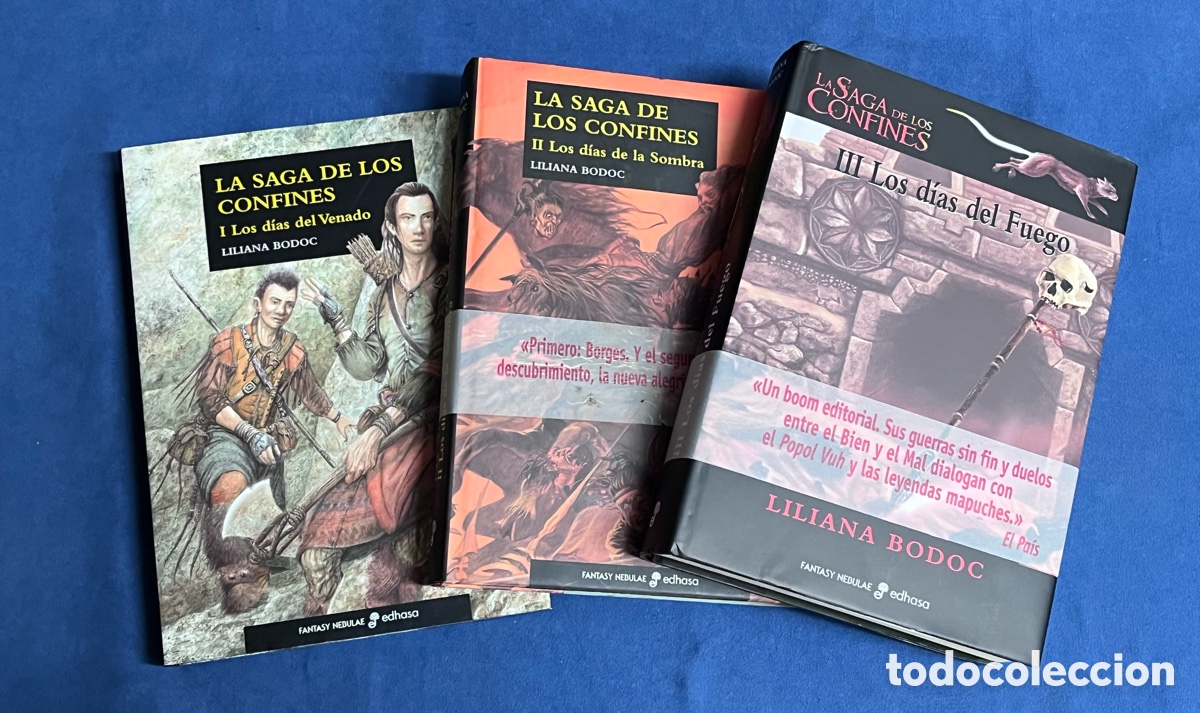 Libros de segunda mano: SAGA DE LOS CONFINES Completa 3 vols. Liliana Bodoc. EDHASA Fantasy Nebulae D&iacute;as Venado Sombra Fuego