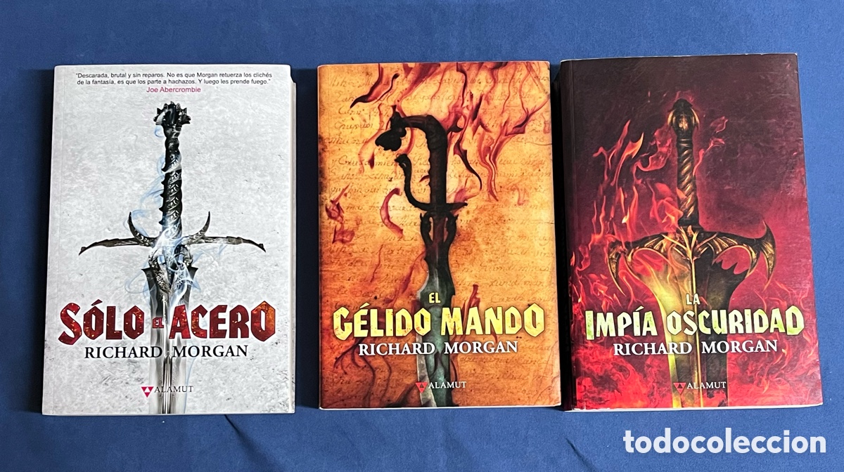 Libros de segunda mano: Trilog&iacute;a Tierra de h&eacute;roes. Richard Morgan. Alamut. Imp&iacute;a oscuridad, G&eacute;lido mando, Solo el acero