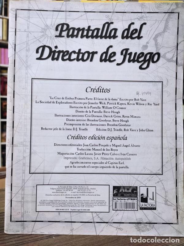 Libros de segunda mano: Pantalla del director de juego: La cruz de Erebus - La Factoria De Ideas - 2002 - La Sociedad de Exp