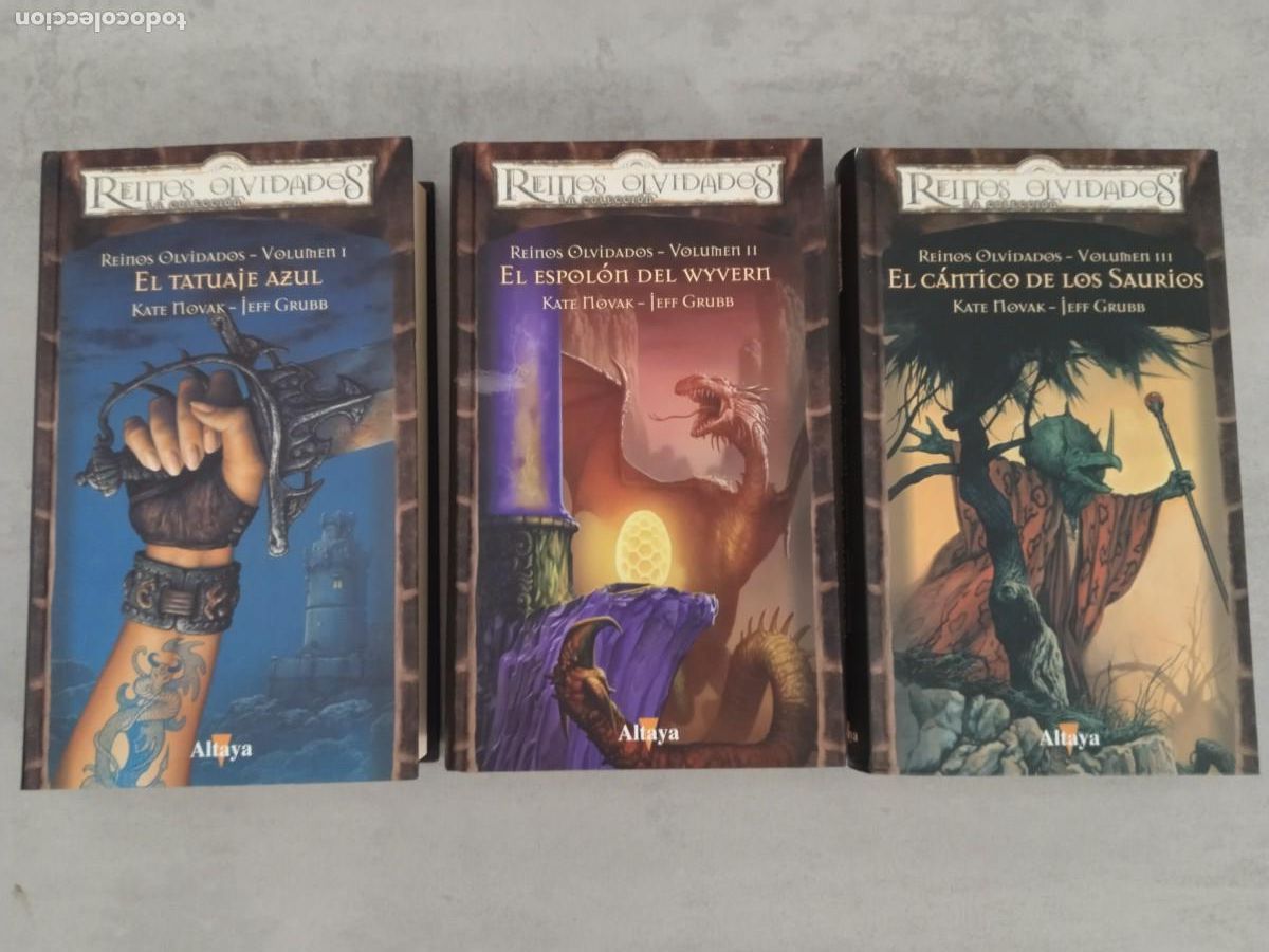Libros de segunda mano: EL TATUAJE AZUL COMPLETA, TRILOGIA DE LOS REINOS OLVIDADOS ALTAYA ESPOLON WYVERN CANTICO SAURIOS