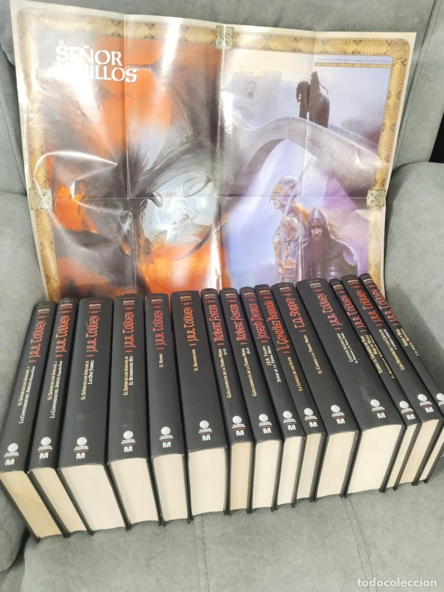 Libros de segunda mano: LOTE 15 LIBROS EL SE&Ntilde;OR DE LOS ANILLOS, COLECCION BIBLIOTECA TOLKIEN HOBBIT GUIA TIERRA MEDIA MAPA