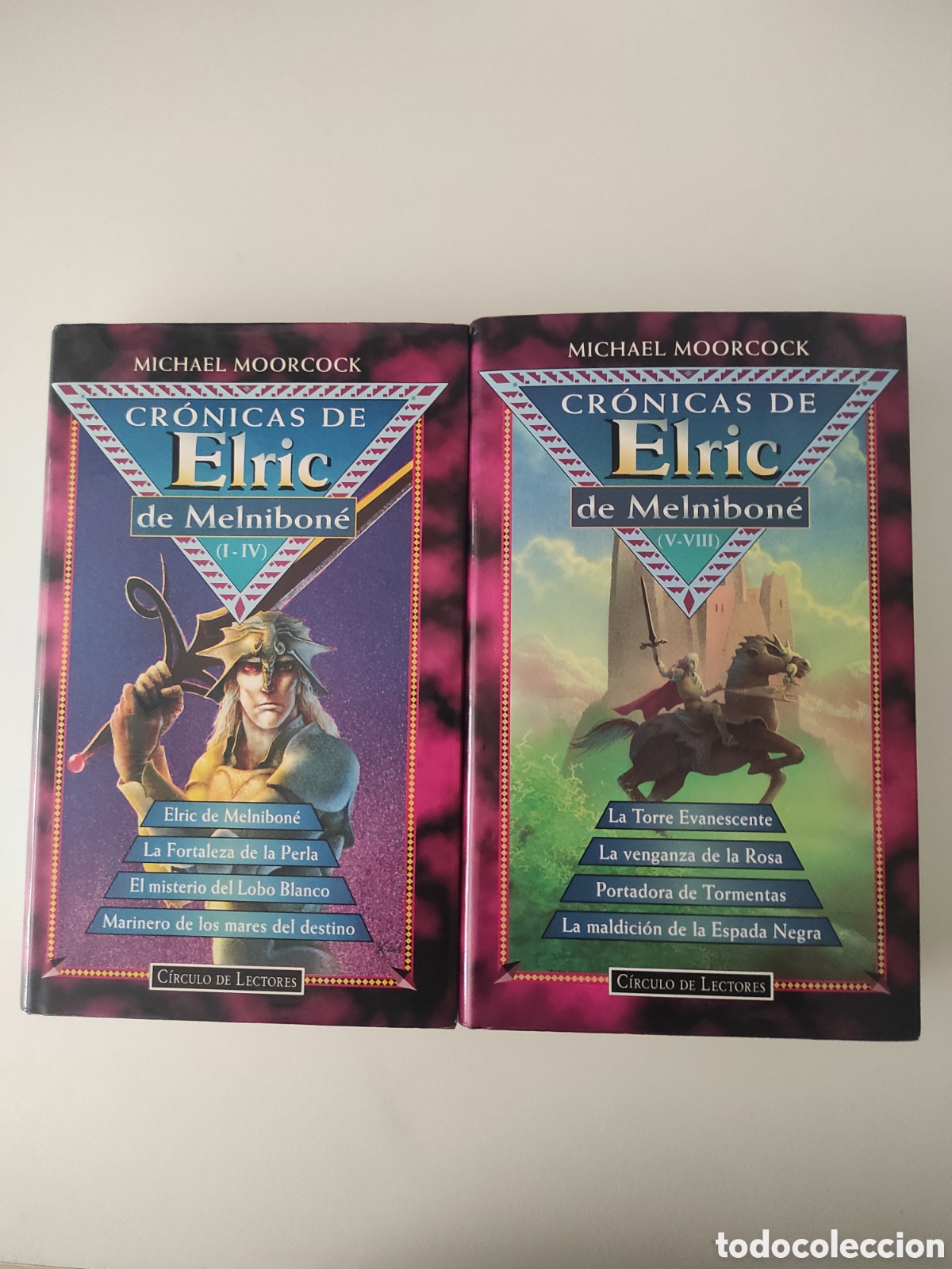 Libros de segunda mano: Michael Moorcock. Cr&oacute;nicas de Elric de Melnibone. 2 Tomos obra completa. Circulo de lectores.