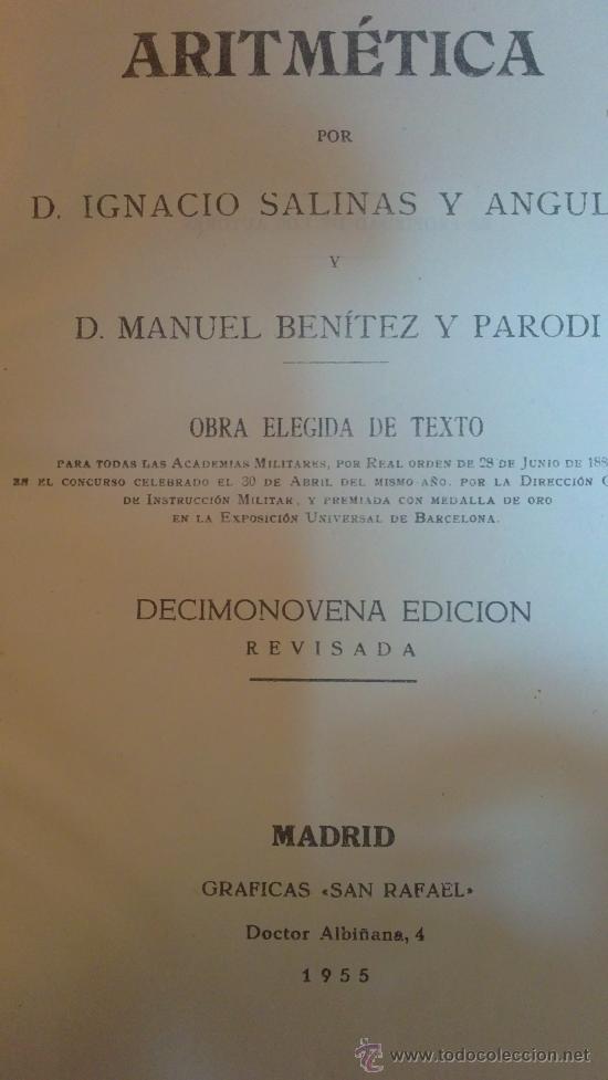 Libros de segunda mano de ciencias: ARITMETICA- IGNACIO SALINAS--MANUEL BENITEZ.A&Ntilde;O 1955 - Foto 2