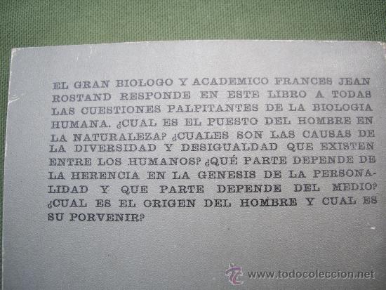 Libros de segunda mano: Jean Rostand: EL HOMBRE, 1&ordf; Ed.1966 Alianza - Foto 2
