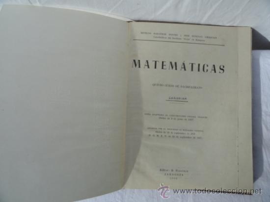 Libros de segunda mano de ciencias: LIBRO - MATEM&Aacute;TICAS 5&ordm; CURSO -. A&Ntilde;O 1960 - Foto 1