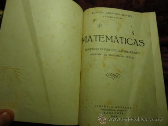 Libros de segunda mano de ciencias: 1944 matematicas , segundo curso del bachillerato, benigno baretech montes - Foto 4