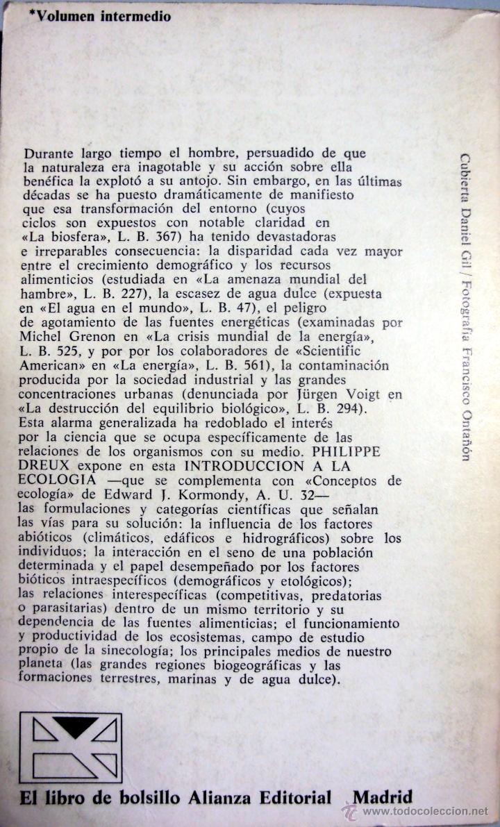 Libros de segunda mano: INTRODUCCION A LA ECOLOGIA - PHILIPPE DREUX - ALIANZA EDITORIAL - Foto 2