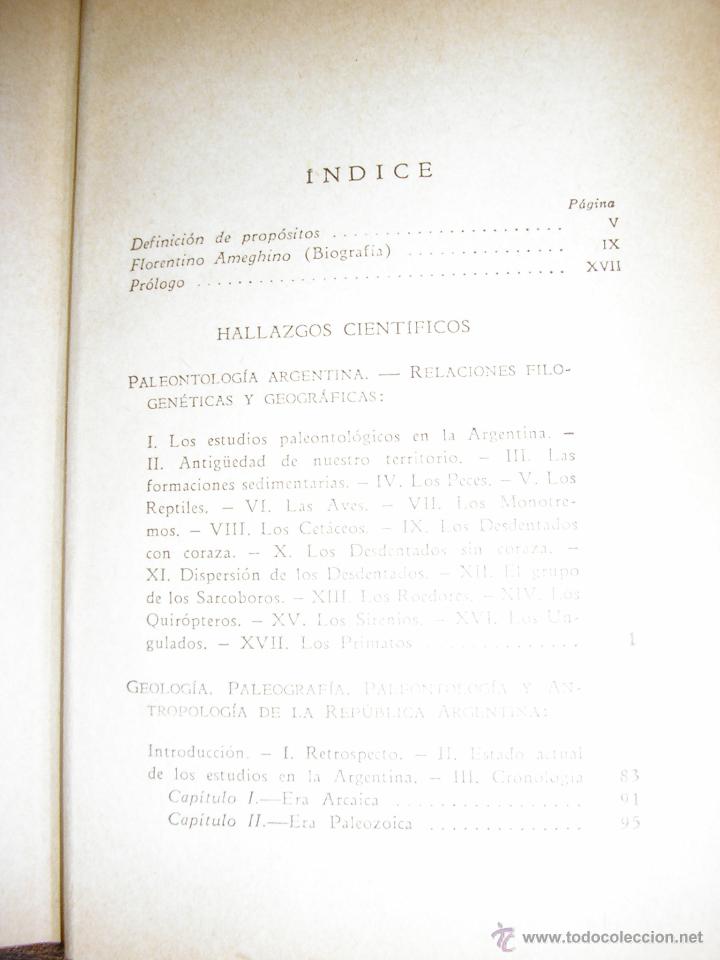 Libros de segunda mano: HALLAZGOS CIENTIFICOS, por Florentino Ameghino - Jackson - Argentina - 1953- 1ra. Edición - Foto 3 - 40676094