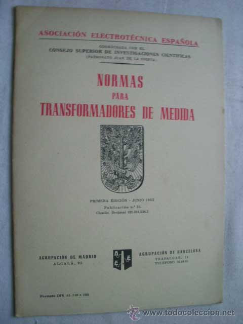 Libri di seconda mano: NORMAS PARA TRANSFORMADORES DE MEDIDA. 1952