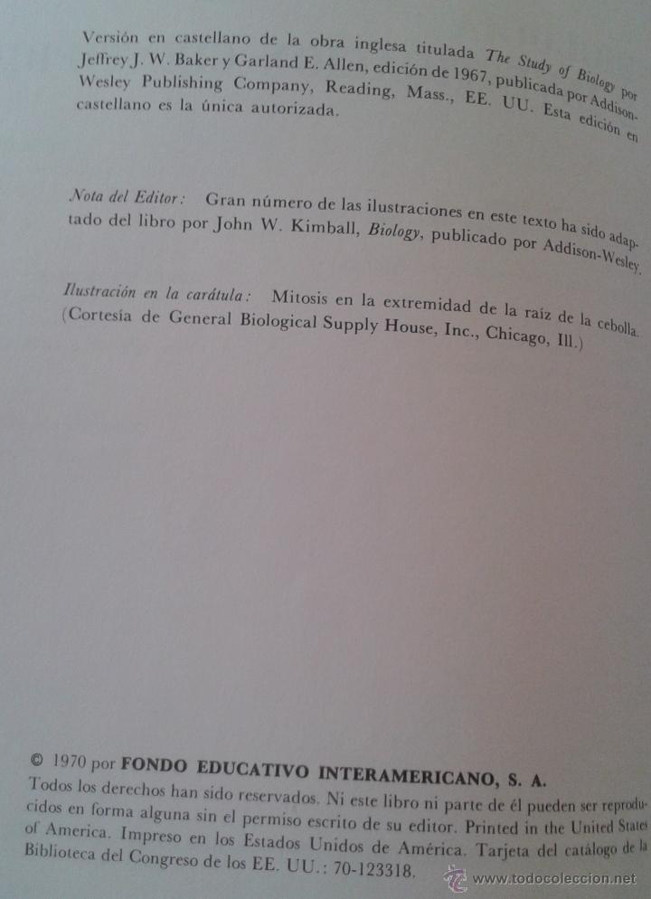 Libros de segunda mano: BIOLOGIA E INVESTIGACION CIENTIFICA  BAKER-ALLEN - Foto 2