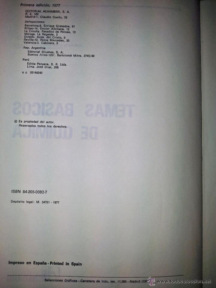 Libros de segunda mano de ciencias: TEMAS B&Aacute;SICOS DE QU&Iacute;MICA. J. MORCILLO. ED. ALHAMBRA - Foto 2