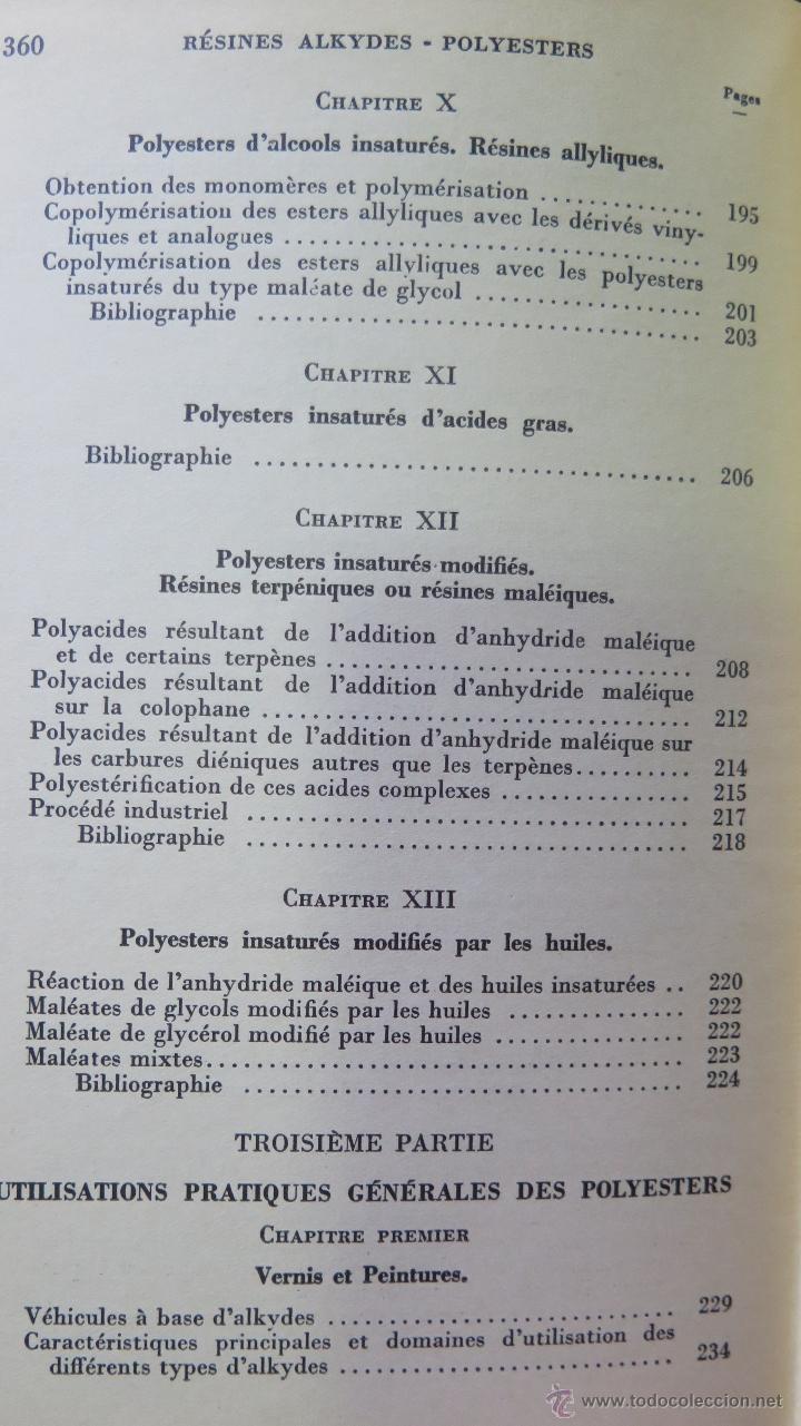 Libros de segunda mano de ciencias: MUY RARO ! RESINES ALKYDES-POLYESTERS. J. BOURRY. ED. DUNOD. 1952 - Foto 5