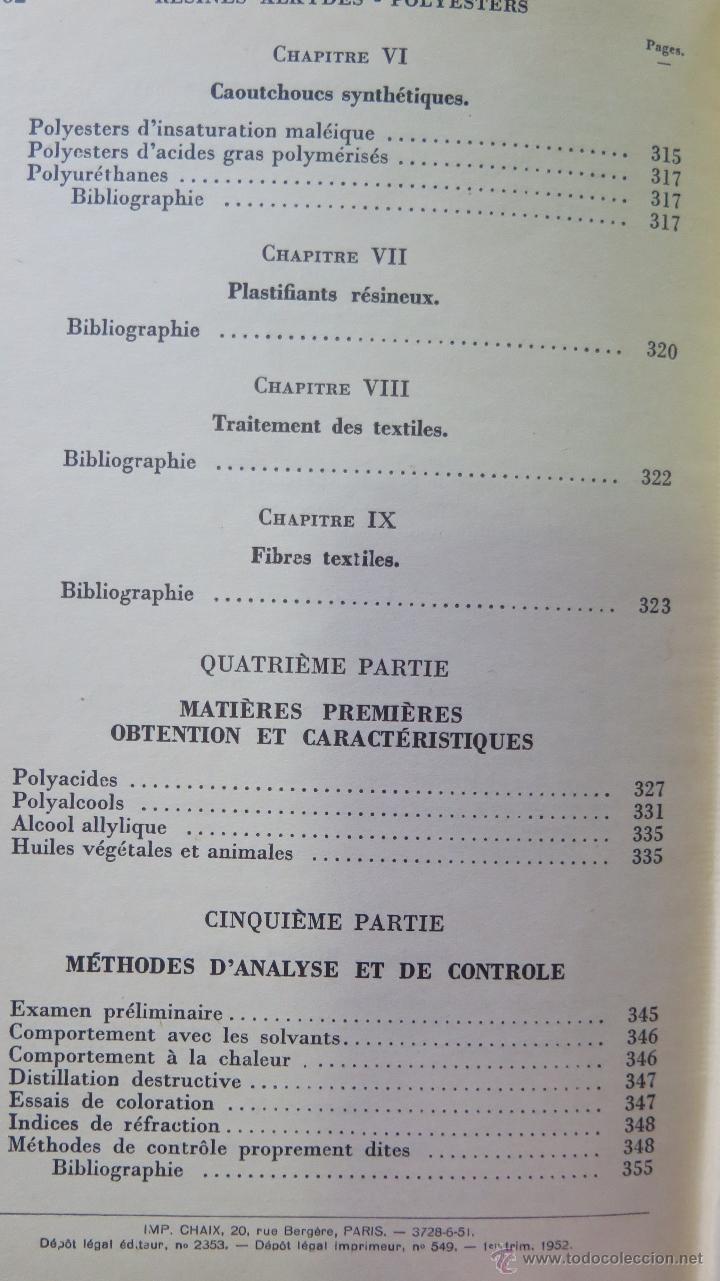 Libros de segunda mano de ciencias: MUY RARO ! RESINES ALKYDES-POLYESTERS. J. BOURRY. ED. DUNOD. 1952 - Foto 7