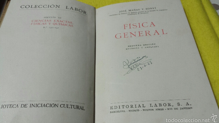 Libros de segunda mano de ciencias: FISICA GENERAL- JOSE MA&Ntilde;AS Y BONVI- 2 EDICI&Oacute;N- 1941 - Foto 2