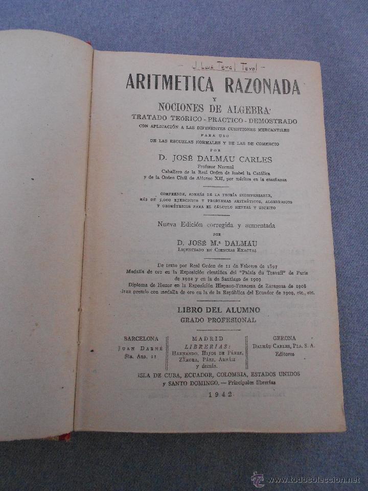 Libros de segunda mano de ciencias: ARITMETICA RAZONADA Y NOCIONES DE ALGEBRA - Foto 2