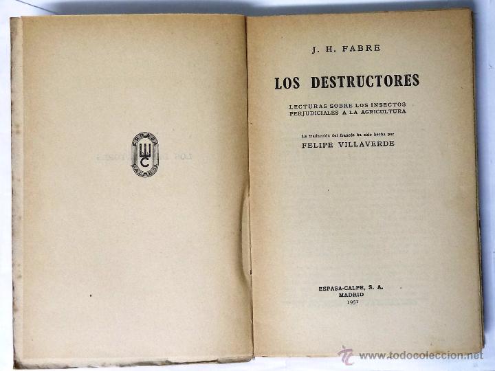 Libros de segunda mano: LOS DESTRUCTORES. J. H. FABRE. ESPASA-CALPE 1951. - Foto 3