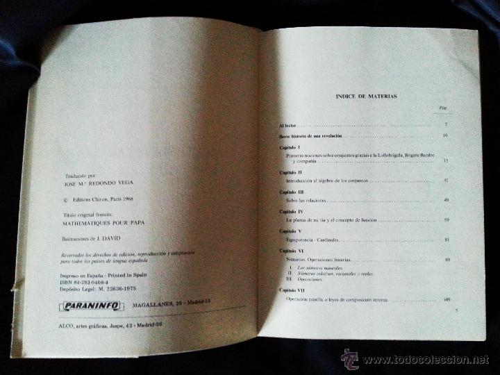 Libros de segunda mano de ciencias: MATEM&Aacute;TICAS PARA PAP&Aacute; - BERMAN/BEZARD &ndash; PARANINFO 1975 - Foto 3