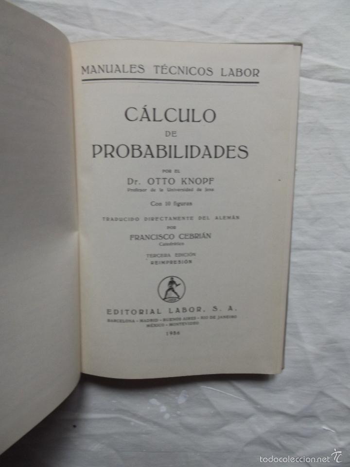 Libros de segunda mano de ciencias: CALCULO DE PROBABILIDADES POR OTTO KNOPF - Foto 2