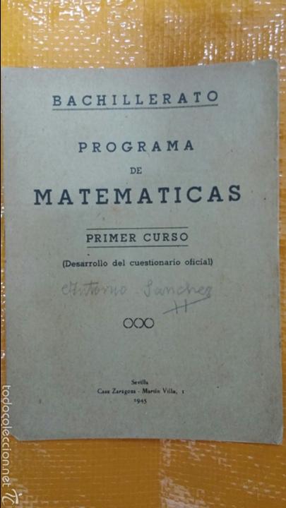 Libros de segunda mano de ciencias: Programa de matematicas..-BACHILLERATO-..Primer curso - Foto 1