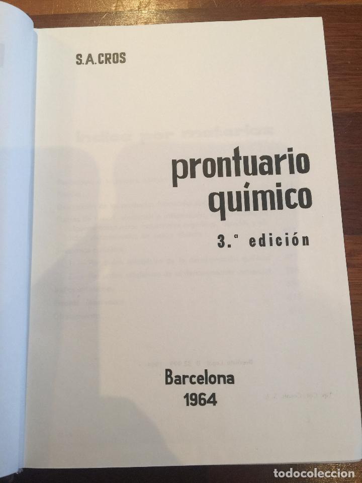 Libros de segunda mano de ciencias: LIBRO PRONTUARIO QUIMICO CROS TERCERA EDICION 1964 - Foto 3