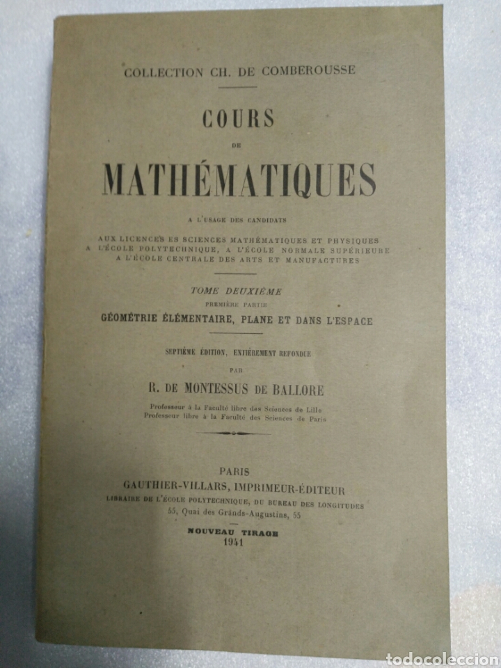 Libros de segunda mano de ciencias: COURS DE MATHEMATIQUES MONTESSUS 1941 MATEMATICAS - Foto 1