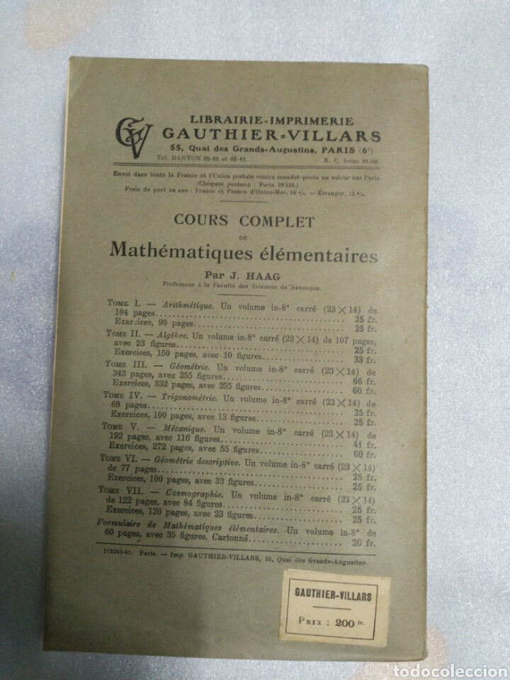 Libros de segunda mano de ciencias: COURS DE MATHEMATIQUES MONTESSUS 1941 MATEMATICAS - Foto 2