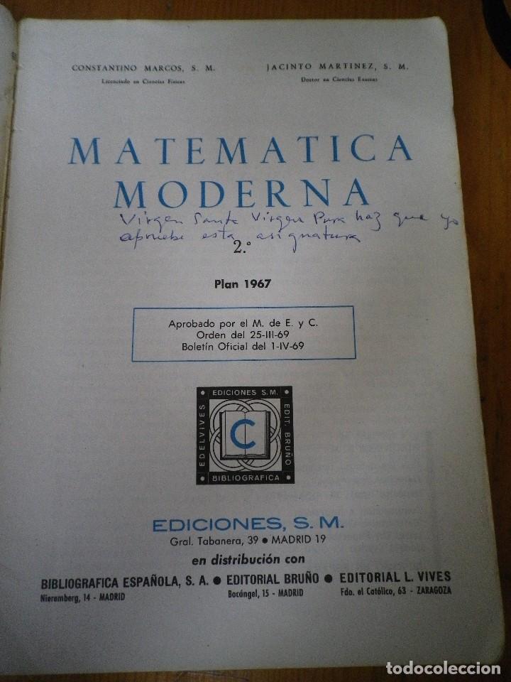 Libros de segunda mano de ciencias: MATEMATICA MODERNA  2&ordm;  C. MARCOS J. MARTINEZ PLAN 1967 EDICIONES S.M. - Foto 2