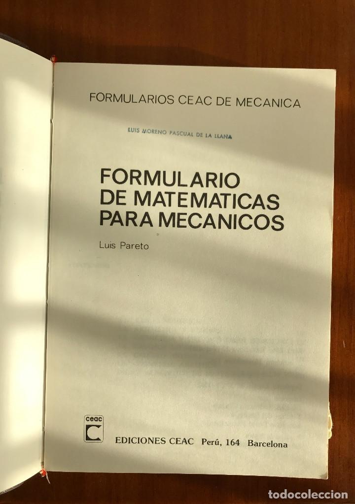 Libros de segunda mano de ciencias: FORMULARIO DE MATEMATICAS PARA MECANICOS CEAC SEGUNDA EDICION - Foto 2