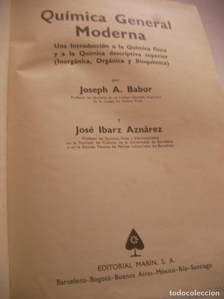 Libros de segunda mano de ciencias: ANTIGUO LIBRO QUIMICA GENERAL MODERNA - Foto 2