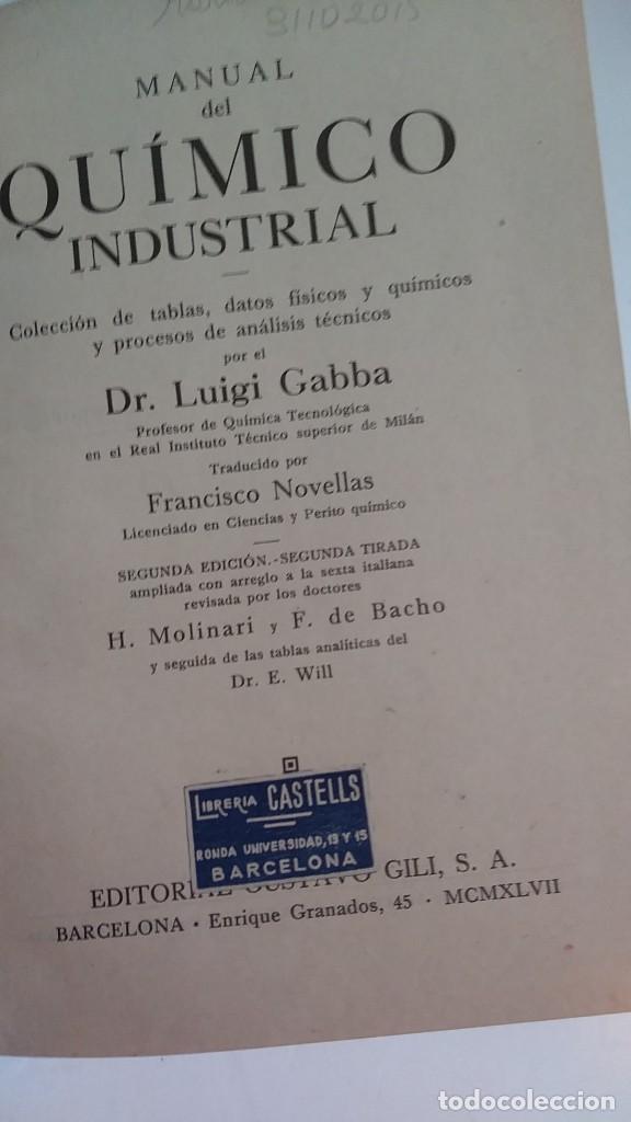 Libros de segunda mano de ciencias: Manual del Qu&iacute;mico Luigi Gabba - Foto 2