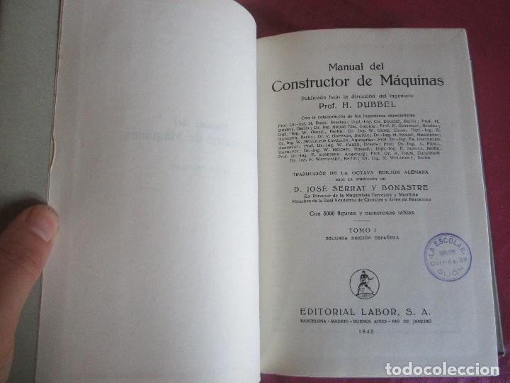 Libros de segunda mano de ciencias: MANUAL DEL CONSTRUCTOR DE M&Aacute;QUINAS. TOMO PRIMERO 1945 E6 - Foto 5