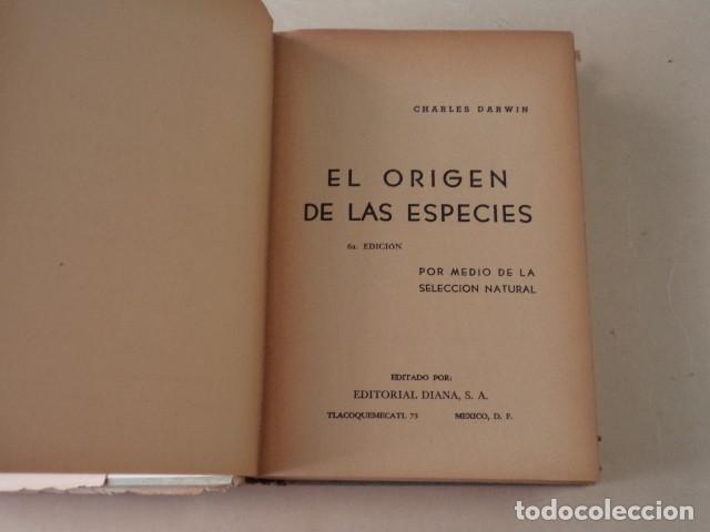 Libros de segunda mano: EL ORIGEN DE LAS ESPECIES - CHARLES DARWIN - 6&ordf; EDICI&Oacute;N - A&Ntilde;O 1961 - Foto 2