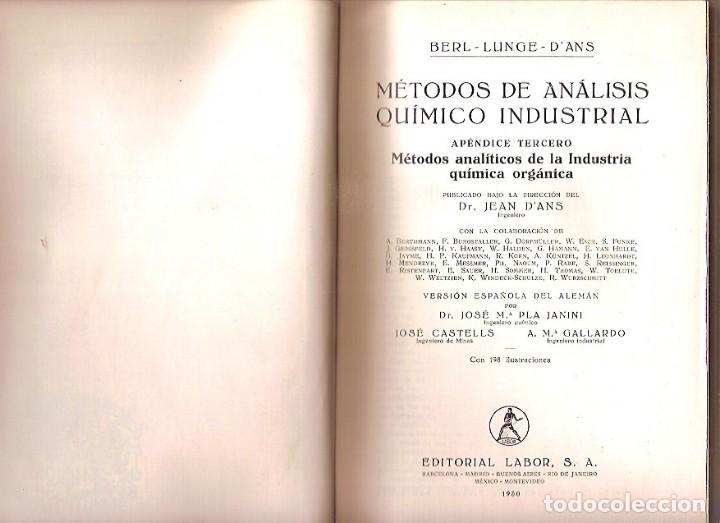 Second hand books of Sciences: METODOS DE ANALISIS QUIMICO INDUSTRIAL APENDICE TERCERO BERL LUNGE D'ANS EDITORIAL LABOR 1959