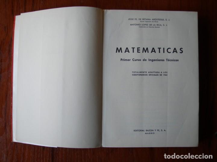 Libros de segunda mano de ciencias: LIBRO MATEM&Aacute;TICAS INGENIEROS TECNICOS EDITORIAL RAZON Y FE 1967 - Foto 3