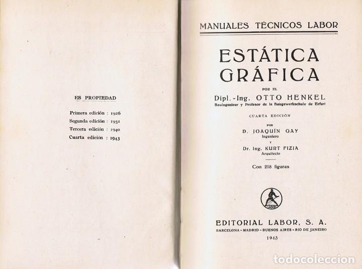 Libros de segunda mano de ciencias: EST&Aacute;TICA GR&Aacute;FICA PROF. O. HENKEL - Foto 2