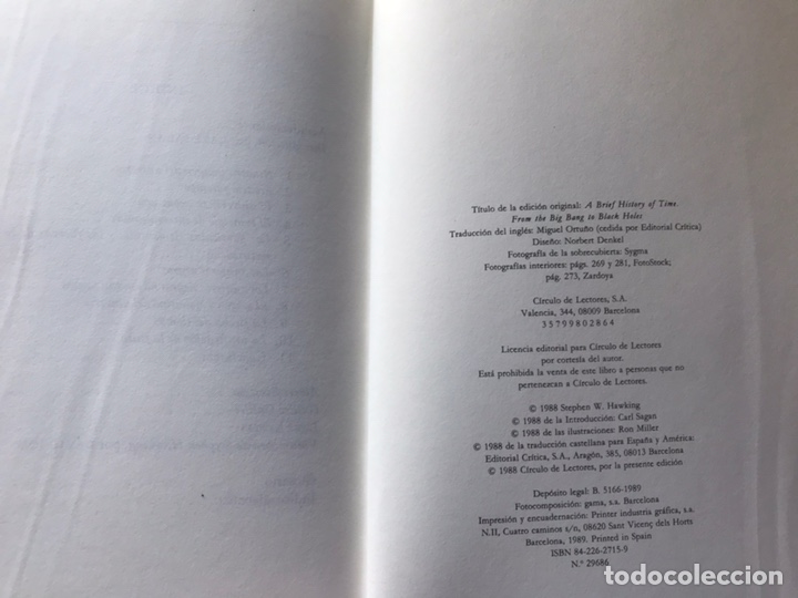Libros de segunda mano de ciencias: Historia del tiempo. Stephen w. Hawking. C&iacute;rculo de lectores - Foto 5