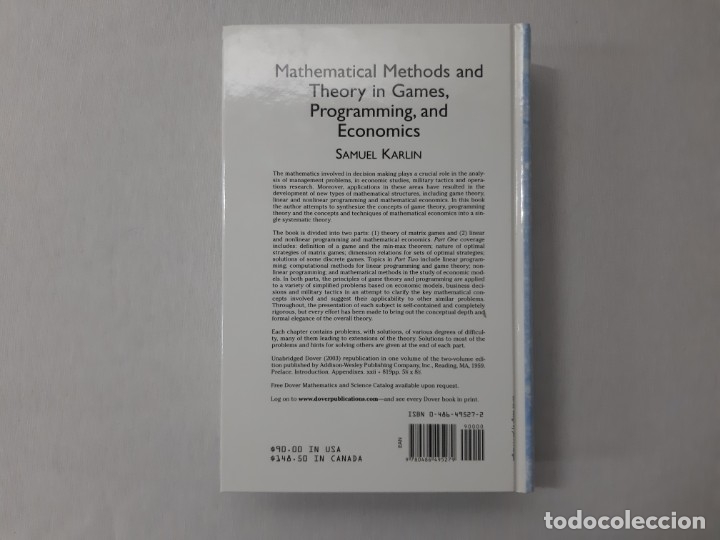 Libros de segunda mano de ciencias: Mathematical Methods and Theory in Games, Programming, and Economics - Samuel Karlin - Foto 4