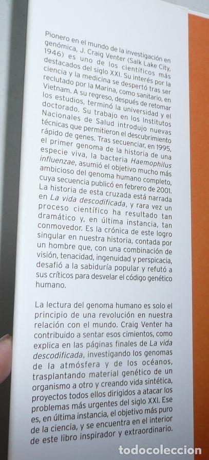 Libros de segunda mano: La vida descodificada - Craig Venter (Espasa Calpe, 2008) - Foto 3