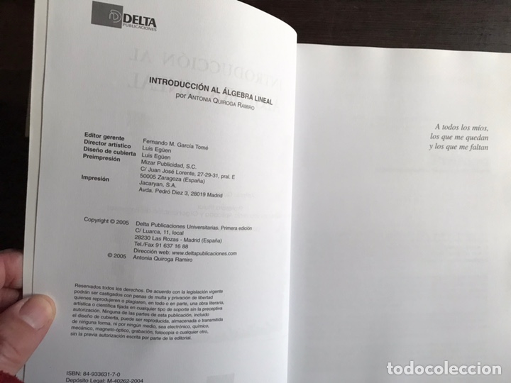 Libros de segunda mano de ciencias: Introducci&oacute;n al &aacute;lgebra lineal. Antonia Quiroga. Como nuevo - Foto 3