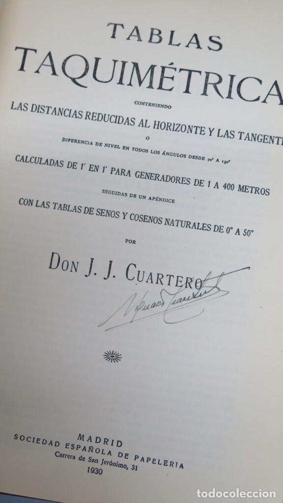 Libros de segunda mano de ciencias: 1930.- TABLAS TAQUIMETRICAS. D.J.J. CUARTERO - Foto 2