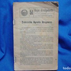Libros de segunda mano: FEDERACIÓN AGRARIA ARAGONESA - HOJAS DIVULGADORAS - DICIEMBRE DE 1912. Lote 150836534
