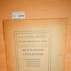 Libros de segunda mano: ARANZADI, T. DE Y ANSOLEAGA, F. DE - EXPLORACIÓN DE CINCO DOLMENES DEL ARALAR POR --- Y ---. Lote 151825100