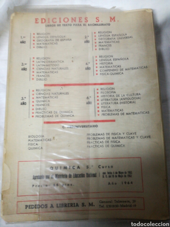 Libros de segunda mano de ciencias: Qu&iacute;mica 5&deg; Ediciones S.M. 1964 - Foto 6