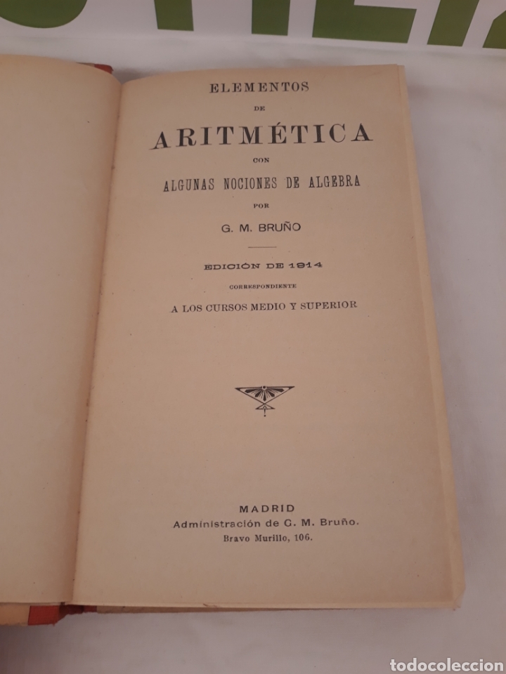 Libros de segunda mano de ciencias: Elementos de Arotmetica.G.M Bru&ntilde;o.1914. - Foto 2