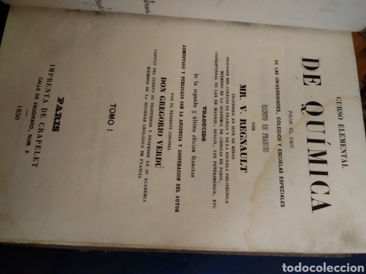 Libros de segunda mano de ciencias: CURSO ELEMENTAL DE QU&Iacute;MICA. TOMO I. MR. V. REGNAULT #0772 - Foto 3